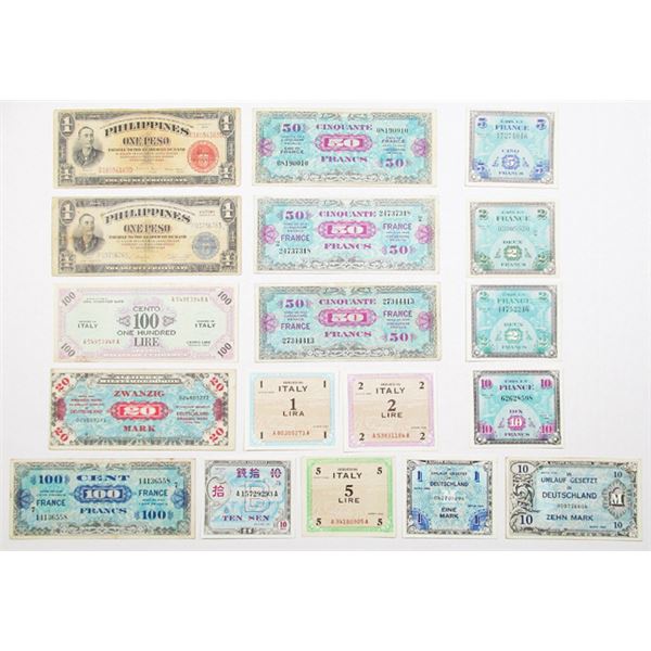 WWII Allied Military Currency, and Philippine Banknote Assortment, 1936 to ND(1945)