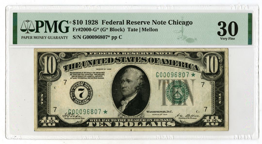 Federal Reserve Note, Chicago, Series of 1928, $10, Fr.2000-G ...