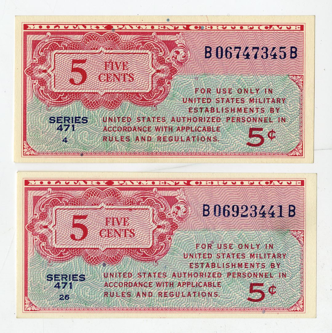 U.S. Military Payment Certificates, ND (1947), Series 471 Pair of ...