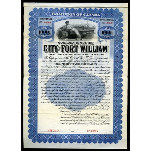 City of Fort William, 1909 Specimen Bond