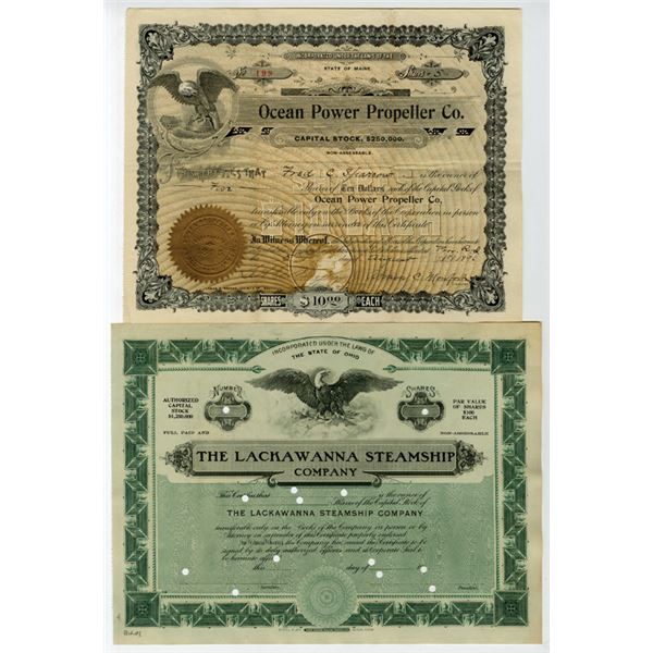 Maine & Ohio, Steamship Stock Certificate Pair, 1896 and 1907