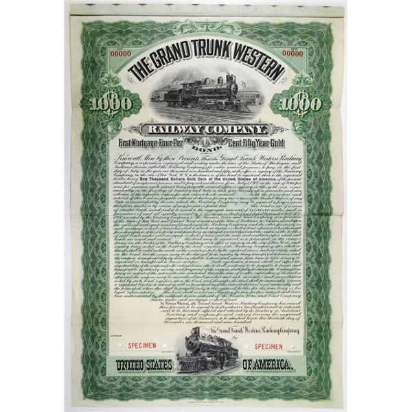 Grand Trunk Western Railway Co. 1900 Specimen Bond Rarity