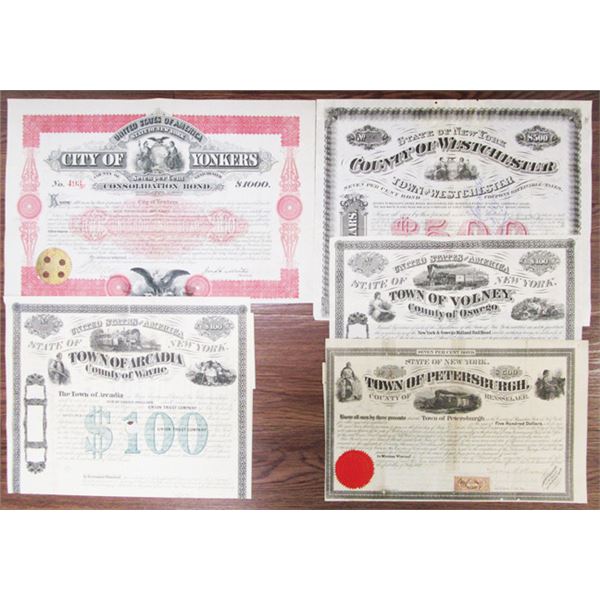 New York Counties,  ca.1850-75,Assortment of Issued Bonds,