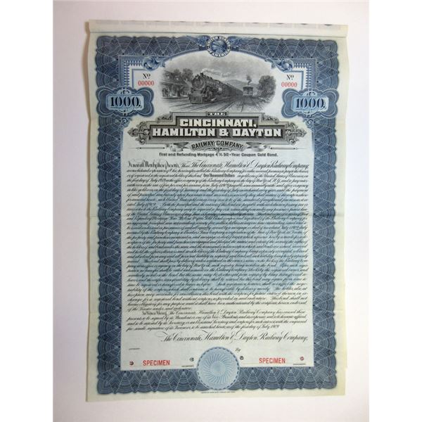 Cincinnati, Hamilton & Dayton Railway Co., 1909 Specimen Bond