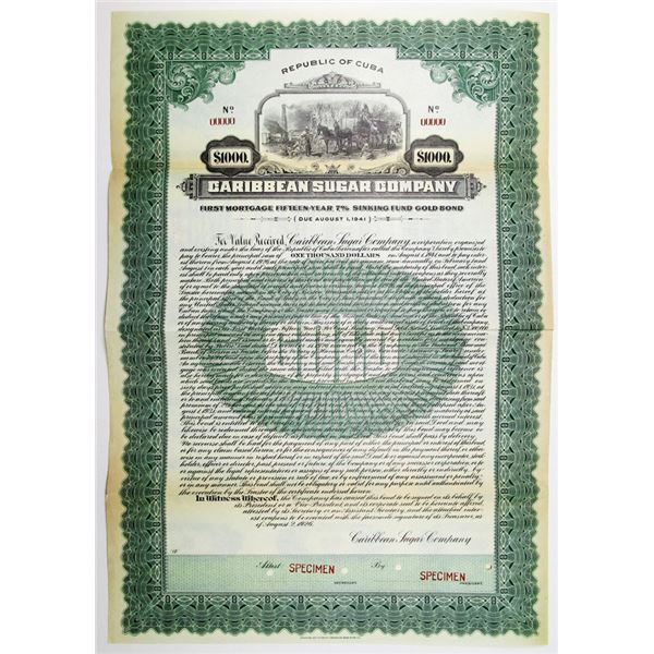 Caribbean Sugar Co. 1926 Specimen Bond