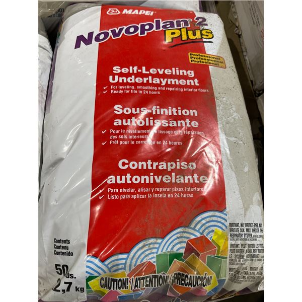 PALLET OF MAPEI NOVOPLAN2 PLUS SELF-LEVELING UNDERLAYMENT. 50 LB BAGS, APPROX 56 BAGS