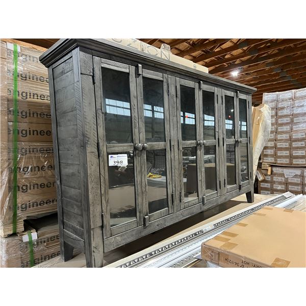 GLASS DOOR BUFFET - 3 SETS OF GLASS DOUBLE DOOR - TOP 70.5  L X 15  W - STORAGE AREA IS 13.5 