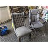 Image 1 : 2 GREY CHAIRS - 1 ACCENT CHAIR AND 1 OFFICE CHAIR VINYL (WEAR ON ARMS)