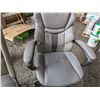 Image 2 : 2 GREY CHAIRS - 1 ACCENT CHAIR AND 1 OFFICE CHAIR VINYL (WEAR ON ARMS)