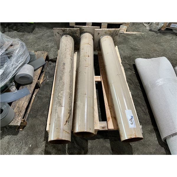 3 HEAVY DUTY STORE BOLLARDS (SAFETY BARRICADES). 4' X 6.5" DIAMETER HEAVY GAUGE