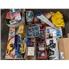 Image 1 : GROUP LOT - ASST'D TOOLS, NUT & BOLTS, MANY BOXES OF STAPLES, LAMINATE ROLLER, NUMBER GUN, BOW SAW,