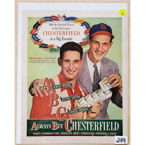 Baseball - Ted Williams & Stan Musial Chesterfield Magazine Ad