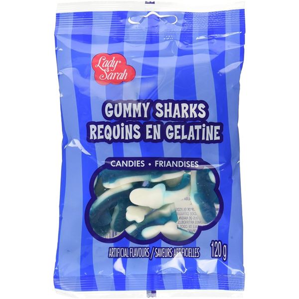 4 NEW BAGS OF LADY SARAH GUMMY SHARKS - 120G PER