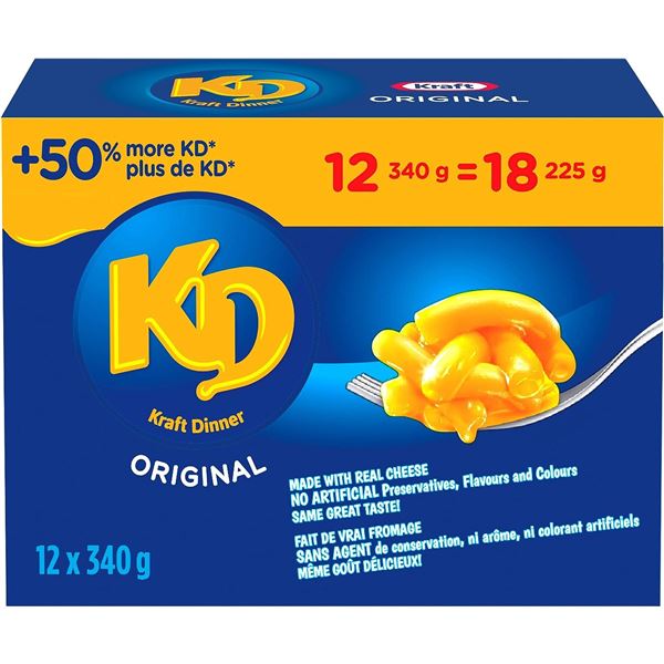 NEW CASE OF 12 KRAFT DINNER BOXES - 50% MORE PER