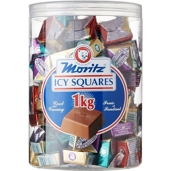 NEW 1KG BOX WITH 90 MORITZ ICY SQUARES CHOCOLATE