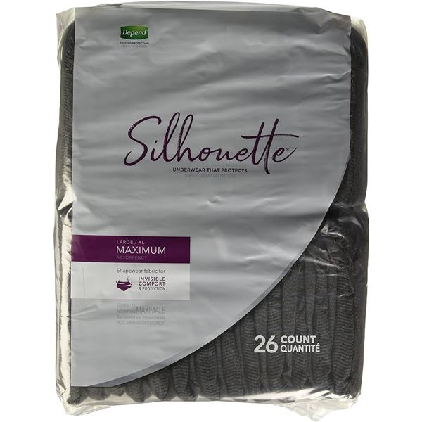 NEW 26 PACK OF DEPEND SILHOUETTE UNDERWEAR, LARGE