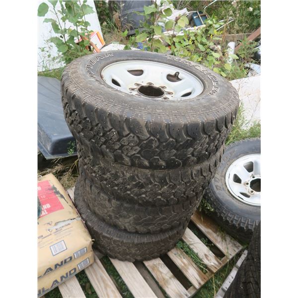 4x 8 bolt rims and tires - Goodyear Wranglers LT245/75R16