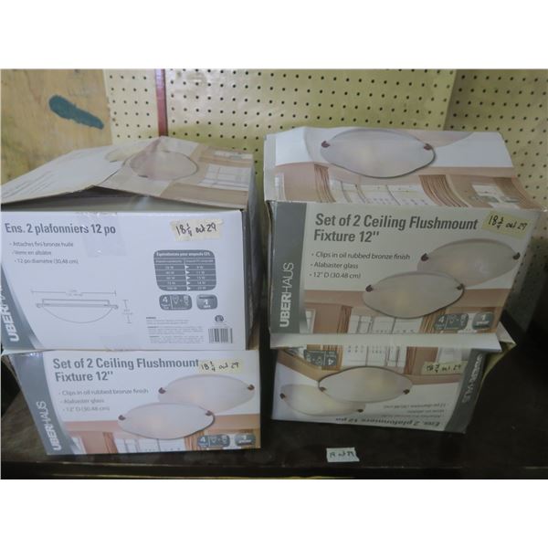 set of 8  12" ceiling light fixtures - 1 broken shade