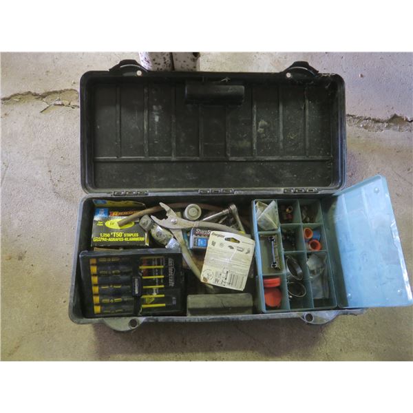 tool case of assorted tools and hardware