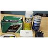Image 3 : Misc items - Leak sealer, Outboard lubricant, Outdoor timer, H4666 headlight (new), tire glove (new)