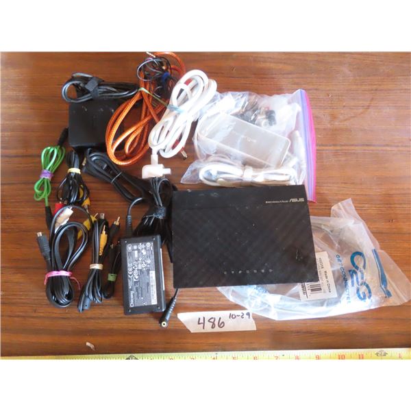 router , charging cables , rca cables , power packs , misc