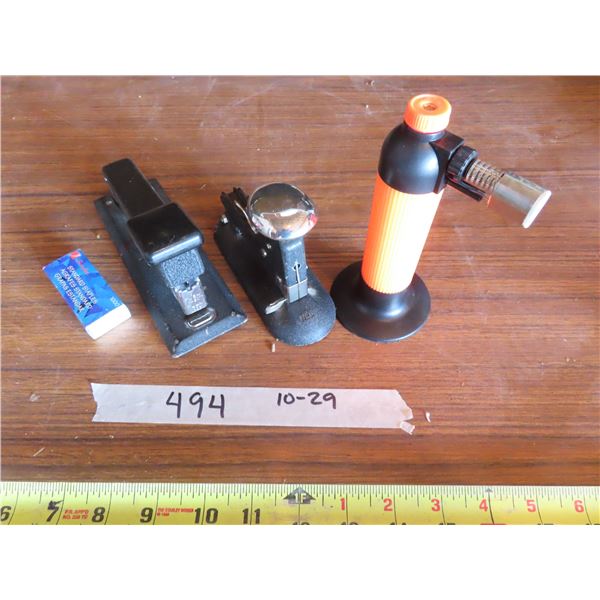 vintage stapler , and office stapler . Butane torch