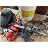 Image 1 : huge pail of bar clamps , vices , welding helmet , wood tools