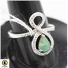 Image 1 : #52-UNHEATED GREEN EMERLAD & CZ RING SIZE 8.25