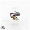 #327-SNAKE RING WITH MULTICOLORED STONES SIZE 7.5