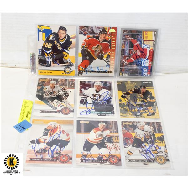 PAGE OF 9 SIGNED HOCKEY CARDS- UNAUTHENTICATED