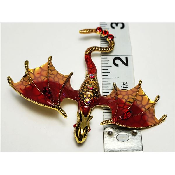 16)  GOLD TONE WITH RED ENAMEL AND CRYSTALS