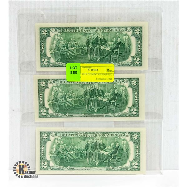 SET OF 3 U S 2 MINT IN SEQUENCE NOTES Set of 3 u s 2 mint in sequence notes