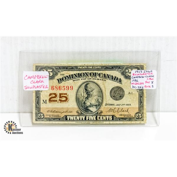 1923 25-CENT SHINPLASTER NOTE
