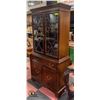 Image 1 : ANTIQUE DARK WOODEN INLAID CHINA CABINET W/ 4