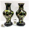 Image 1 : PAIR OF ASIAN INSPIRED VASES W/ WOODEN STANDS