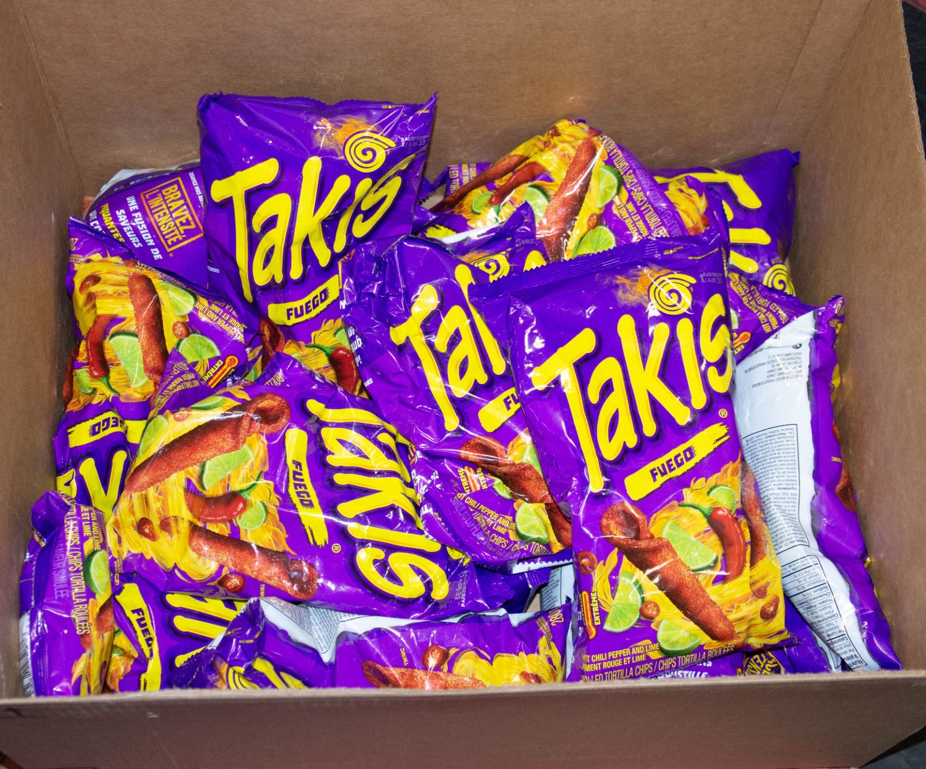 Mini Takis Box LARGE BOX OF NEW TAKIS FUEGO HOT CHILI PEPPER AND