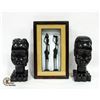 Image 1 : HAND CARVED WOODEN AFRICAN STATUES LOT OF 3