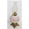 Image 1 : FANCY WHITE/FLOWER METAL BASE OIL LAMP W/ CHIMNEY