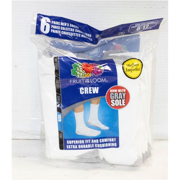 WHITE CREW SOCKS 6-12 SIZE 6-PACK NEW SEALED