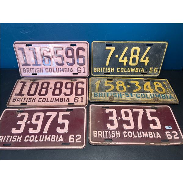 Lot of 6 Vintage British Columbia License Plates - Collectible!