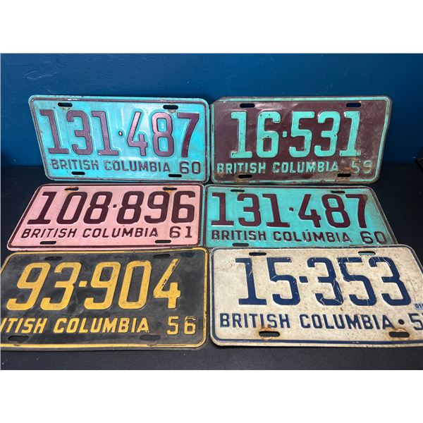 Lot of 6 Vintage British Columbia License Plates - Collectible!