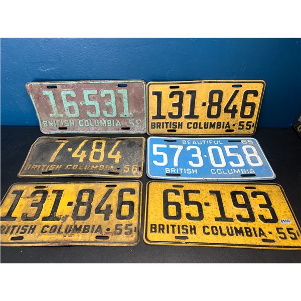 Lot of 6 Vintage British Columbia License Plates - Collectible!