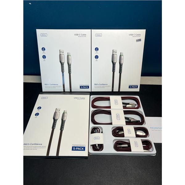 Lot of 3 Multi-Packs of USB-C Fast Charge Cables - 5per box/15 total