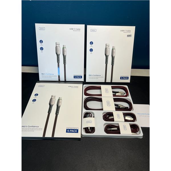 Lot of 3 Multi-Packs of USB-C Fast Charge Cables - 5per box/15 total