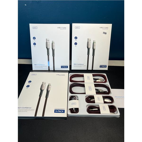 Lot of 3 Multi-Packs of USB-C Fast Charge Cables - 5per box/15 total