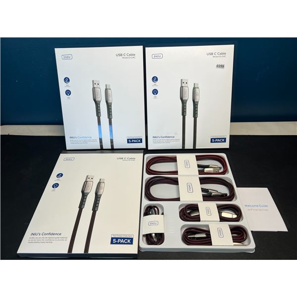 Lot of 3 Multi-Packs of USB-C Fast Charge Cables - 5per box/15 total