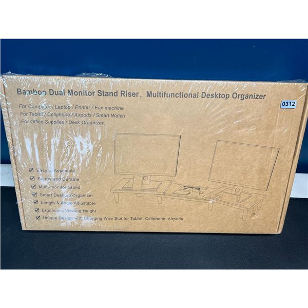 Lot of 1 Bamboo Dual Monitor Stand Riser - Multifunctional Desktop Organizer