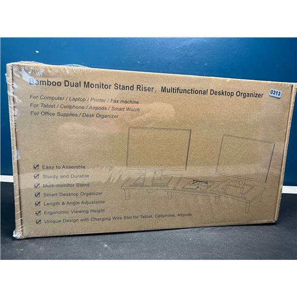 Lot of 1 Bamboo Dual Monitor Stand Riser - Multifunctional Desktop Organizer