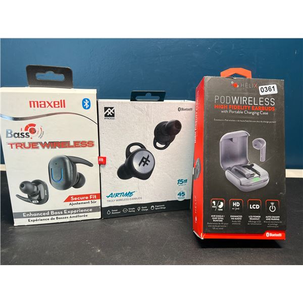 Lot of 3 Assorted Pairs of Bluetooth Earbuds