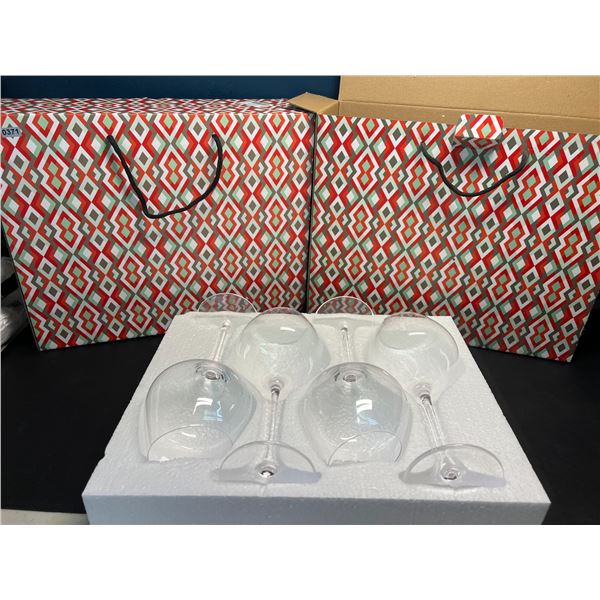 Lot of 2 Boxes of Slanted Wine Glasses - 4 per box/8 Glasses Total